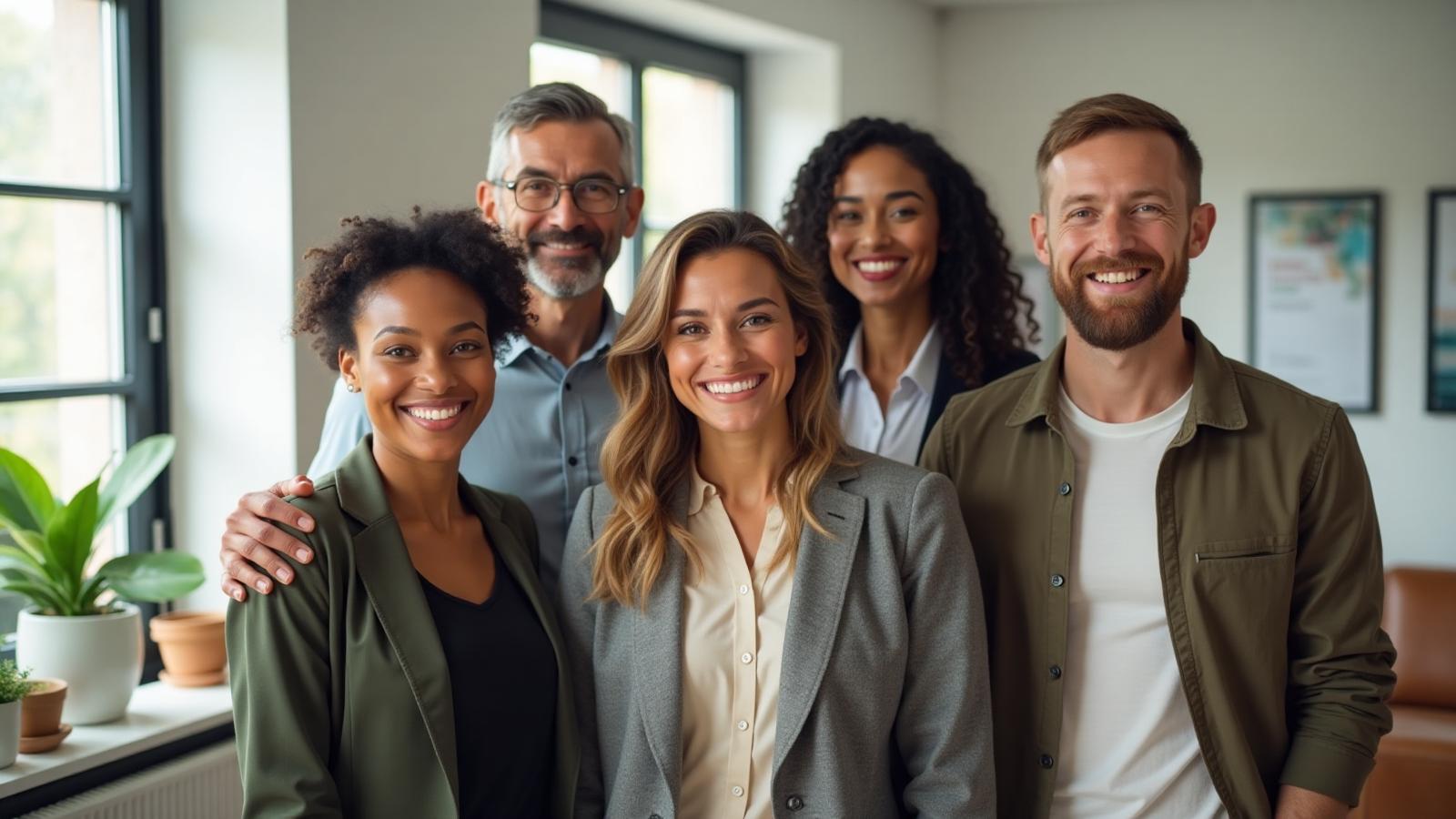 Friendly professional team in modern office